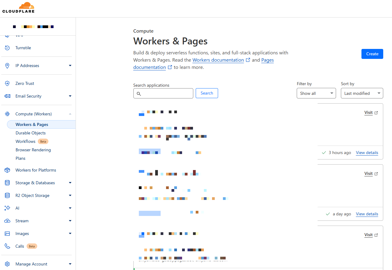 CloudflareダッシュボードのWorkers & Pagesメニュー
