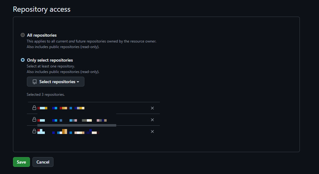Repository access設定でリポジトリを選択