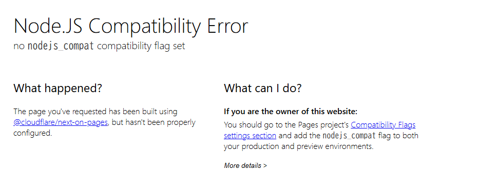Node.JS Compatibility Errorの画面