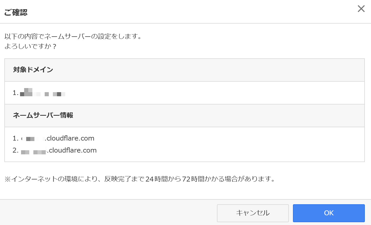 Cloudflareからのネームサーバー更新完了通知メール例