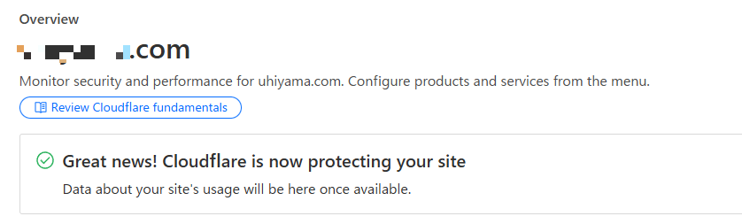 Cloudflareでドメインがアクティブになった状態